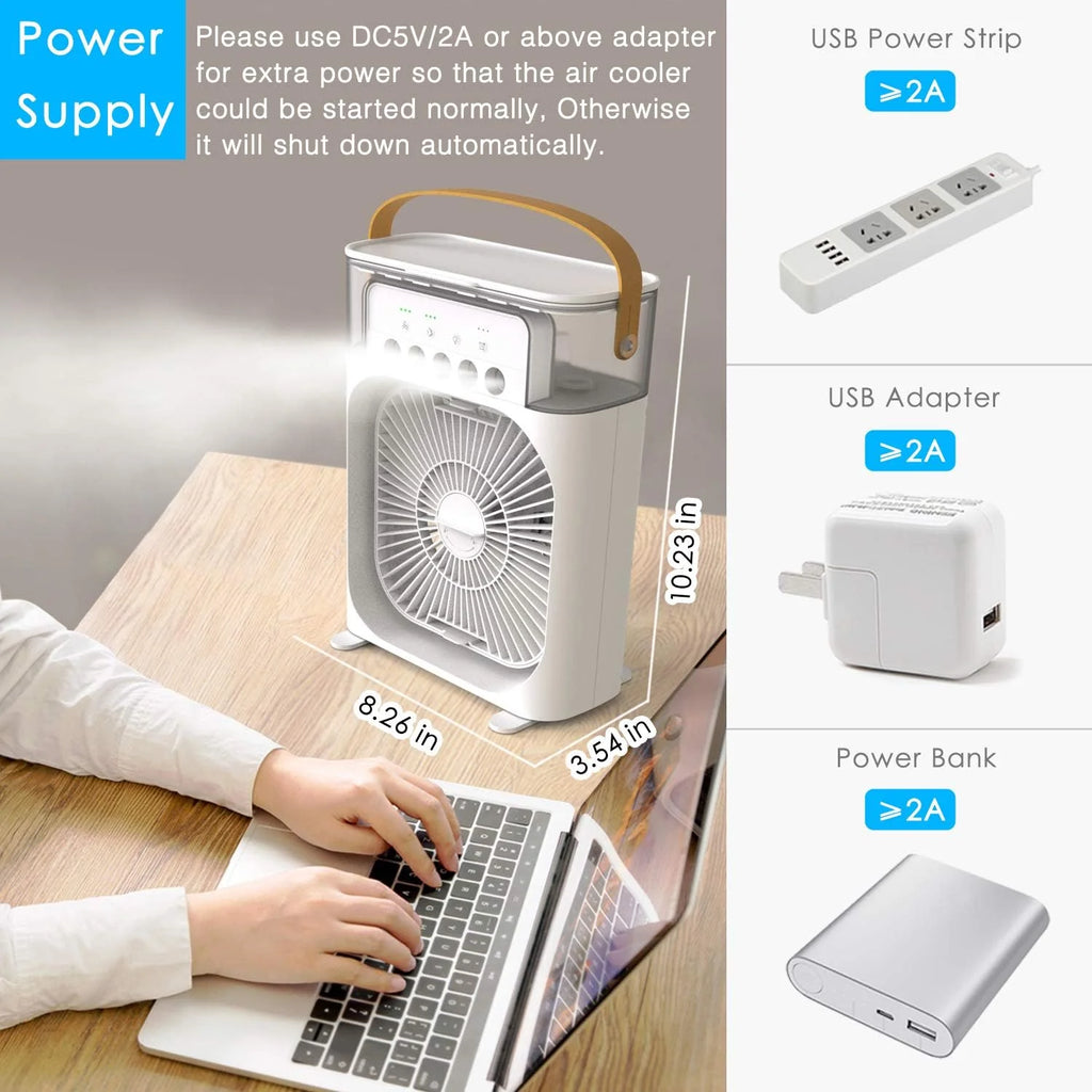 Next Nova Imported 10" Portable Air Cooler Fan – 3-in-1 Mini AC Desktop Humidifier 7-Color LED