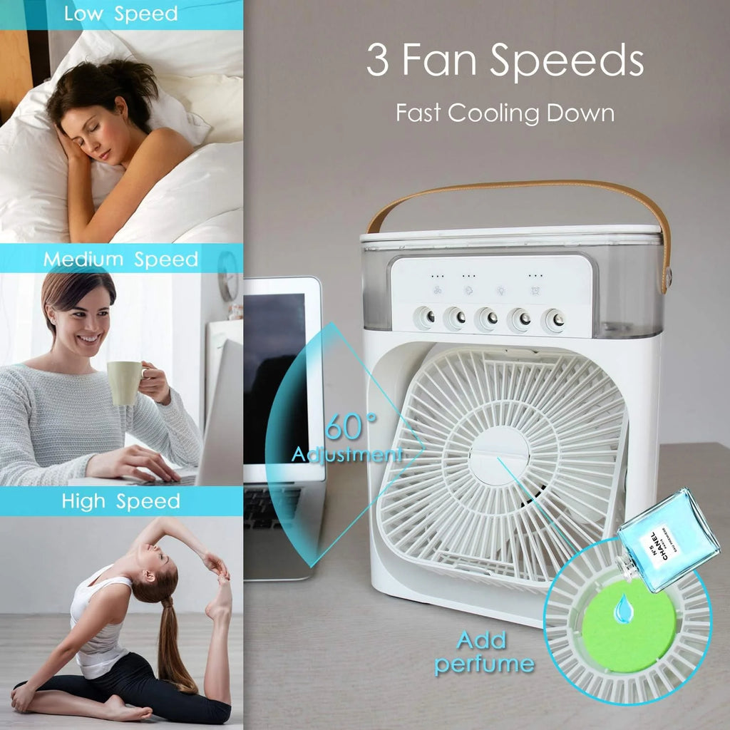 Next Nova Imported 10" Portable Air Cooler Fan – 3-in-1 Mini AC Desktop Humidifier 7-Color LED