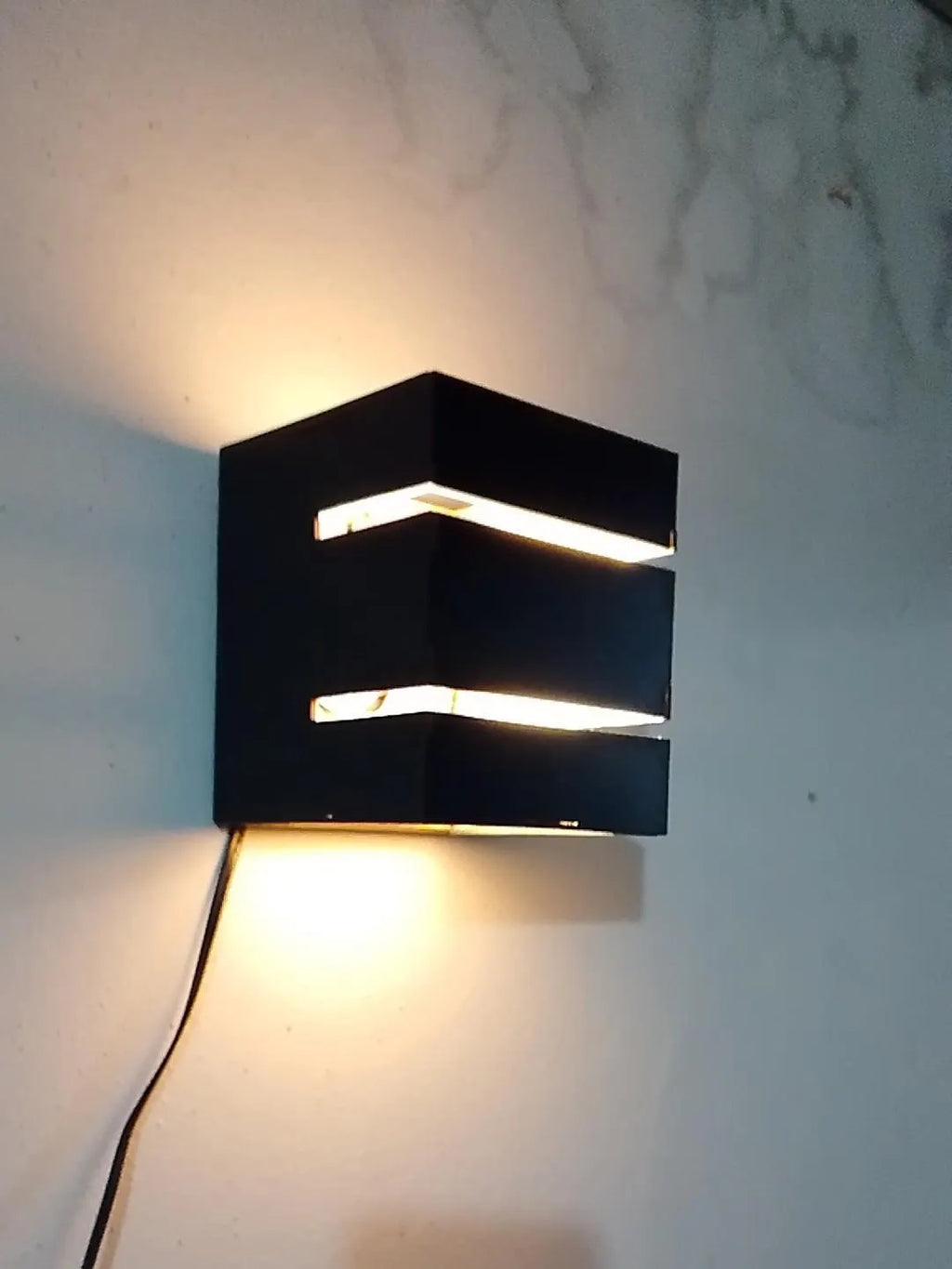 Modern Wall Lamp with Golden Light, Dark Brown MDF, 5.2x4.5x2" 5.0