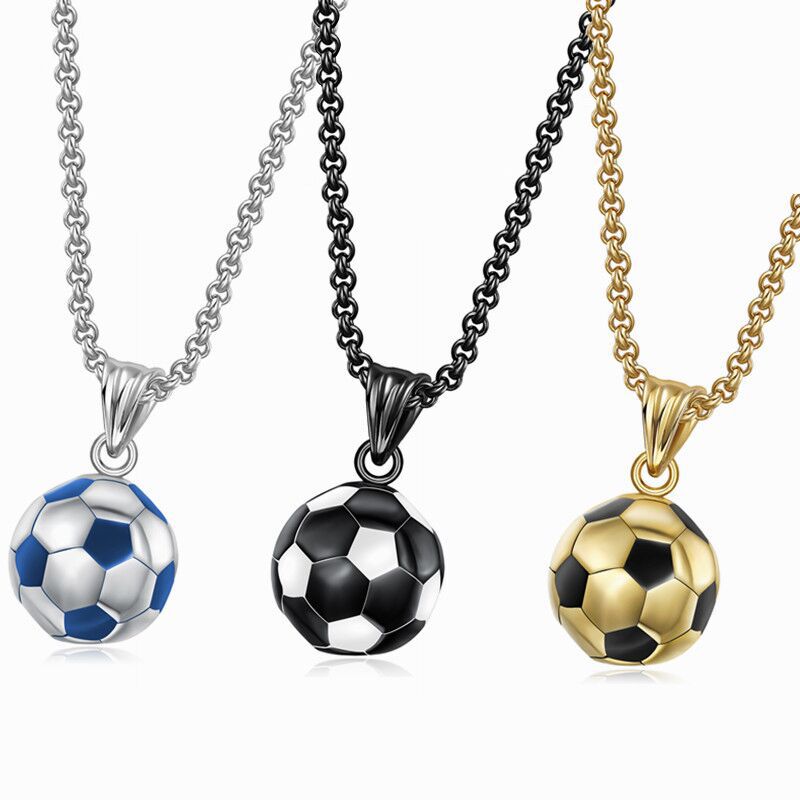 Football Necklace for Men Stainless Steel Gold Black Blue