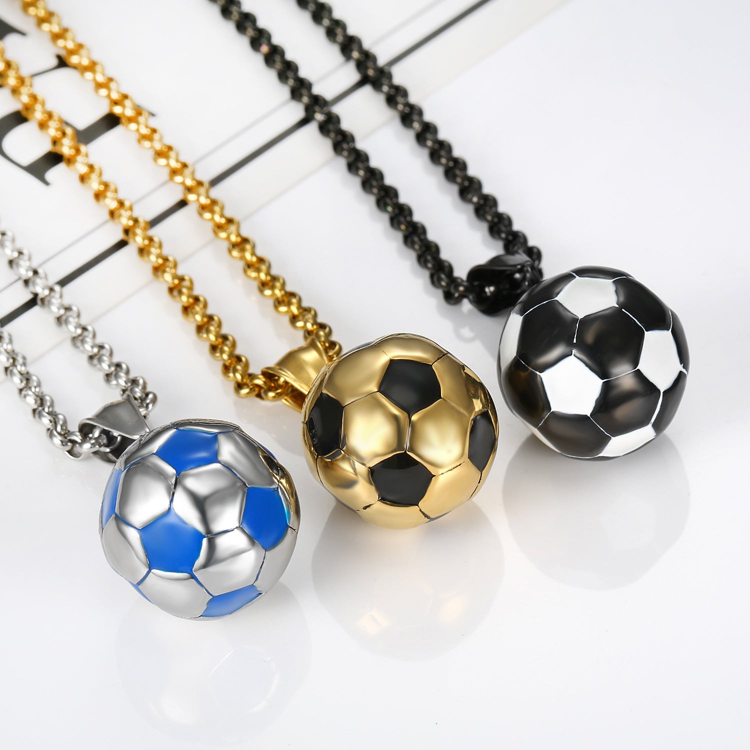 Football Necklace for Men Stainless Steel Gold Black Blue