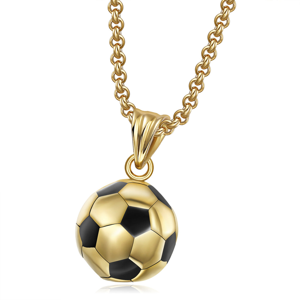 Football Necklace for Men Stainless Steel Gold Black Blue